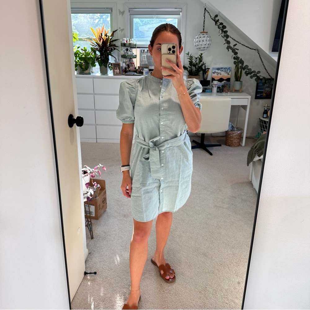 GAP Linen-Cotton Puff Sleeve Mini Shirtdress XXS NWT